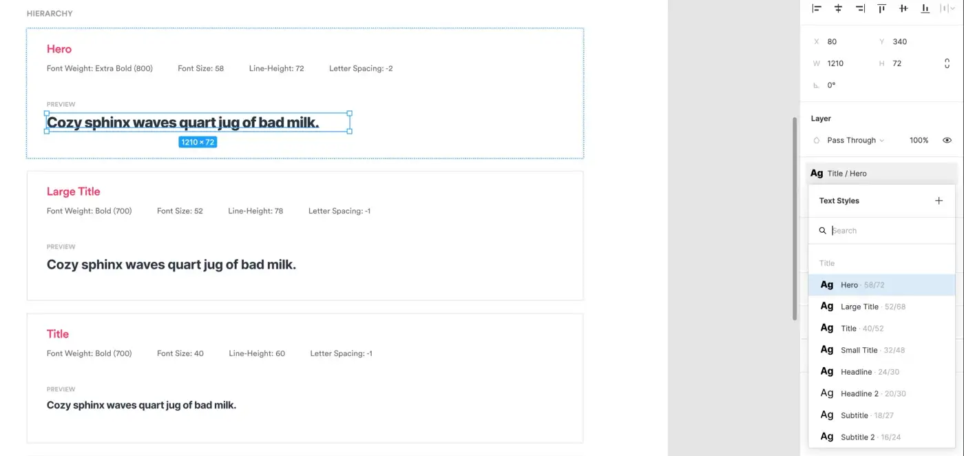 A typography structure defined in the design system.