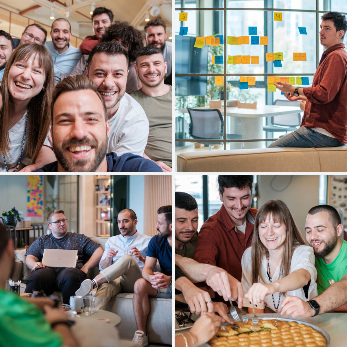 A compilation of the Atolye15 Team interacting with German partners in group meetings, strategy sessions, and collaborative work environments.