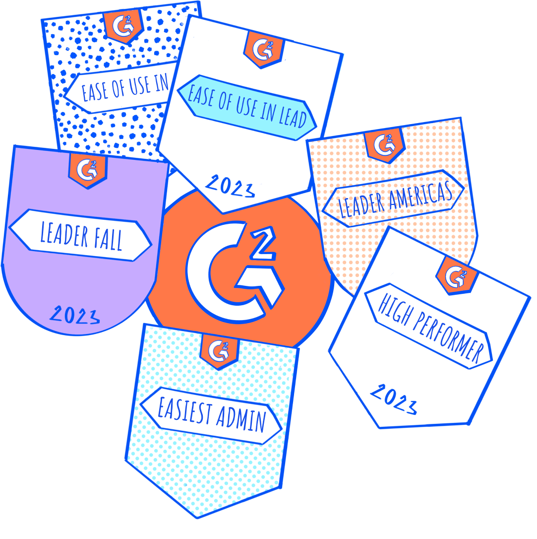 Collection of award badges for ease of use and high performance from G2.