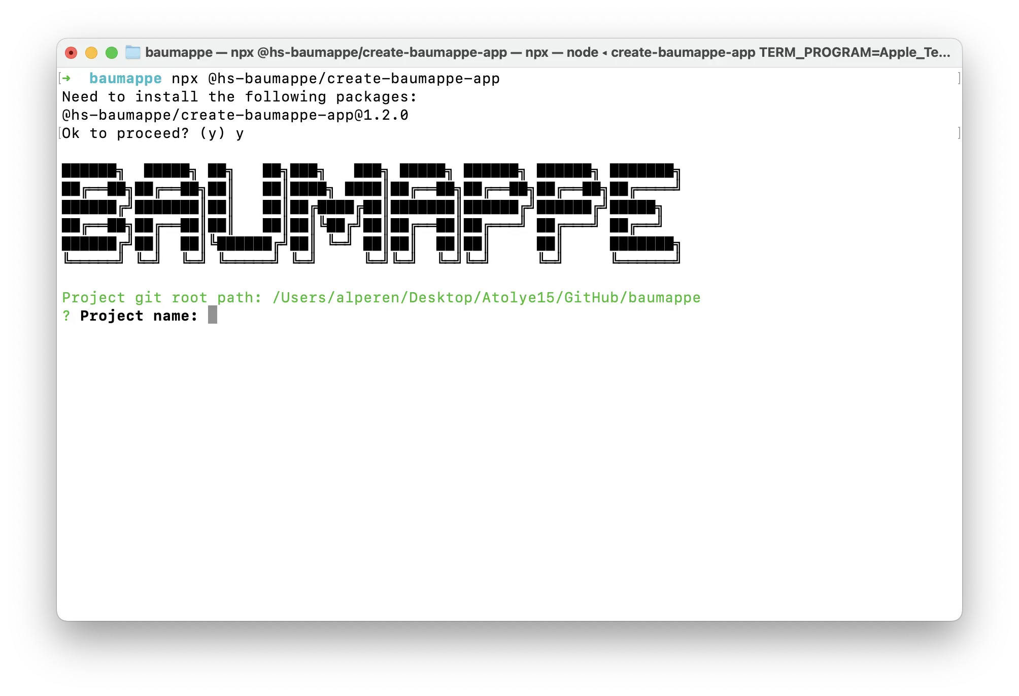 Login screen displaying command-line interface for creating an app.