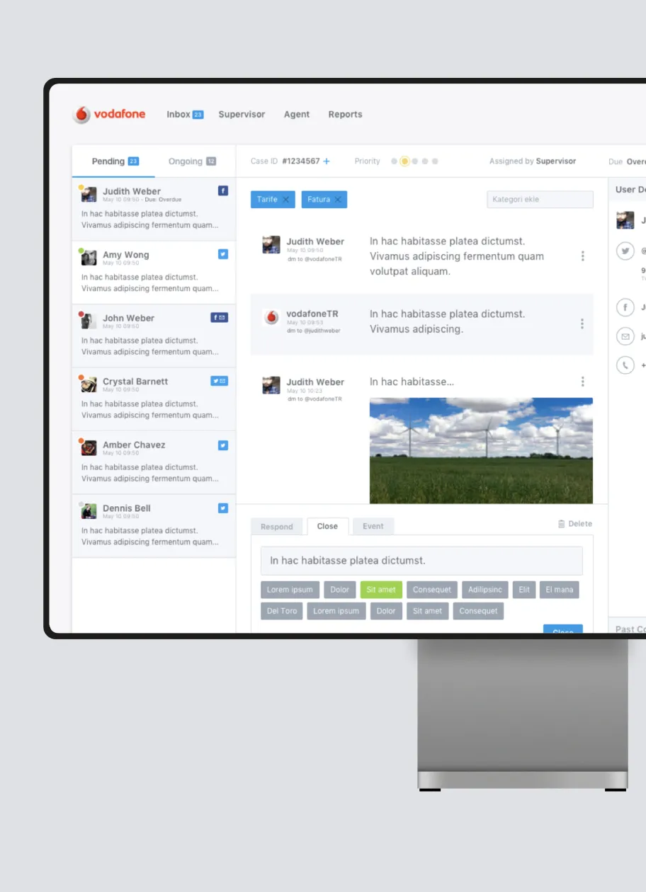 Customer support dashboard displaying cases, conversations, priorities, and internal notes in a centralized helpdesk interface.