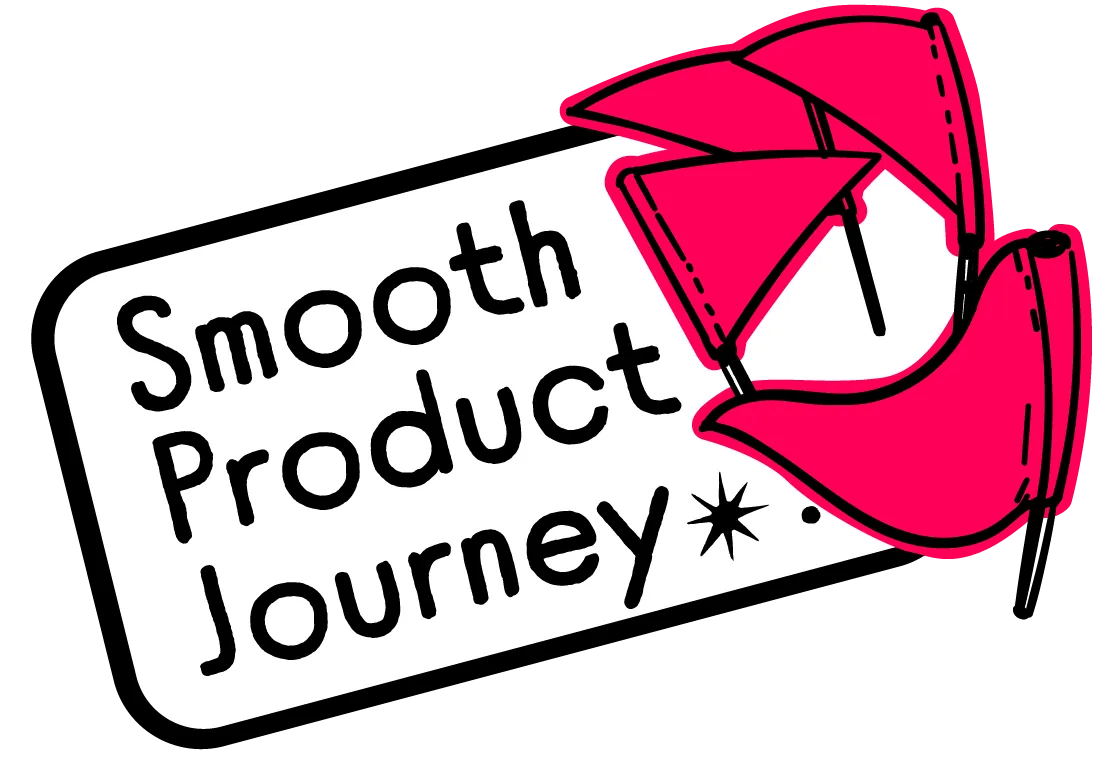 Sticker with 'Smooth Product Journey' and four red flags.