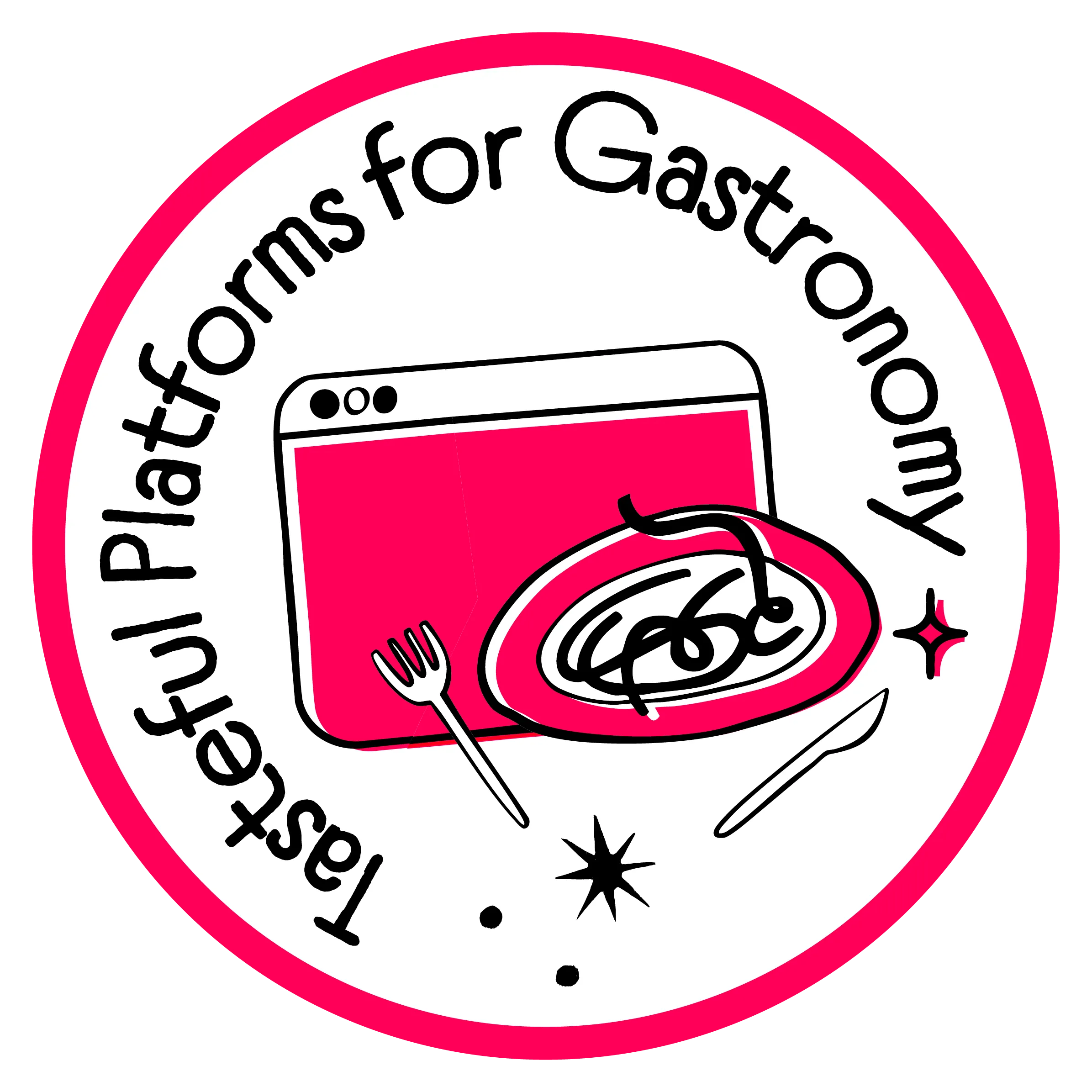 Sticker illustration representing digital platforms tailored for gastronomy and food-focused businesses.
